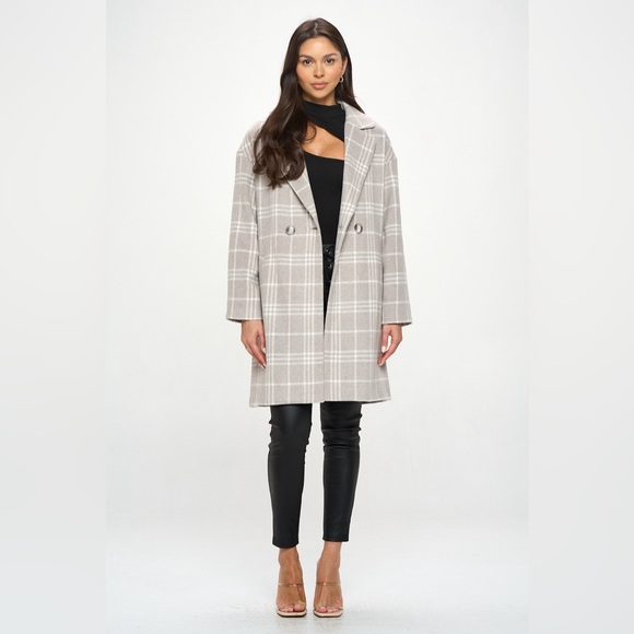Plaid Mid Length Coat - Picture 2 of 6